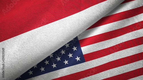 Indonesia and United States two flags textile cloth, fabric texture