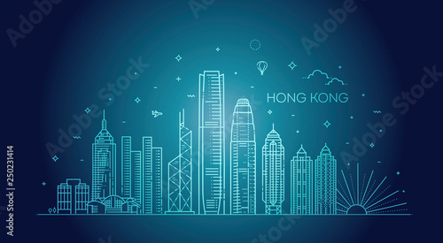 Hong Kong skyline  vector illustration in linear style