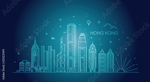Hong Kong skyline, vector illustration in linear style