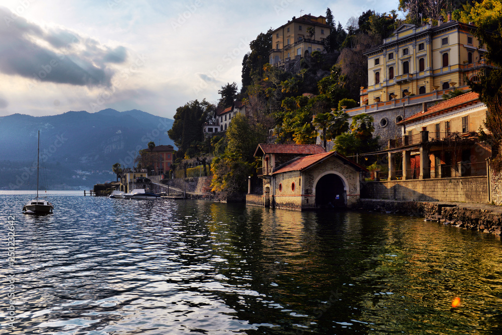 view of the embankment of Lake Orta in the north of Italy.
