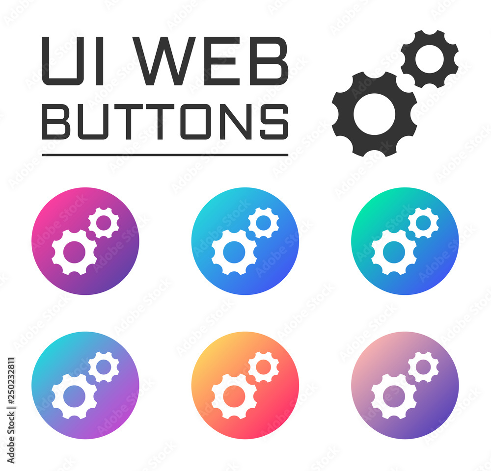 gear wheels account ui web button. ui elements. gear wheels vector icons on trendy gradients for web, mobile and user interface design