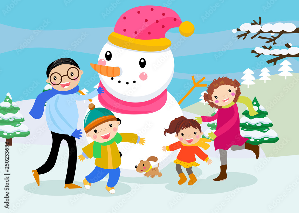 Family and snowman