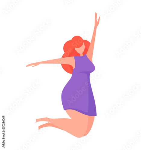 Modern happy woman. Faceless cartoon character