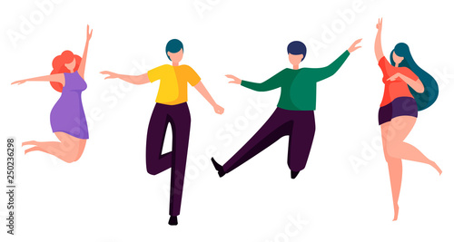 Happy people dancing. Faceless cartoon characters