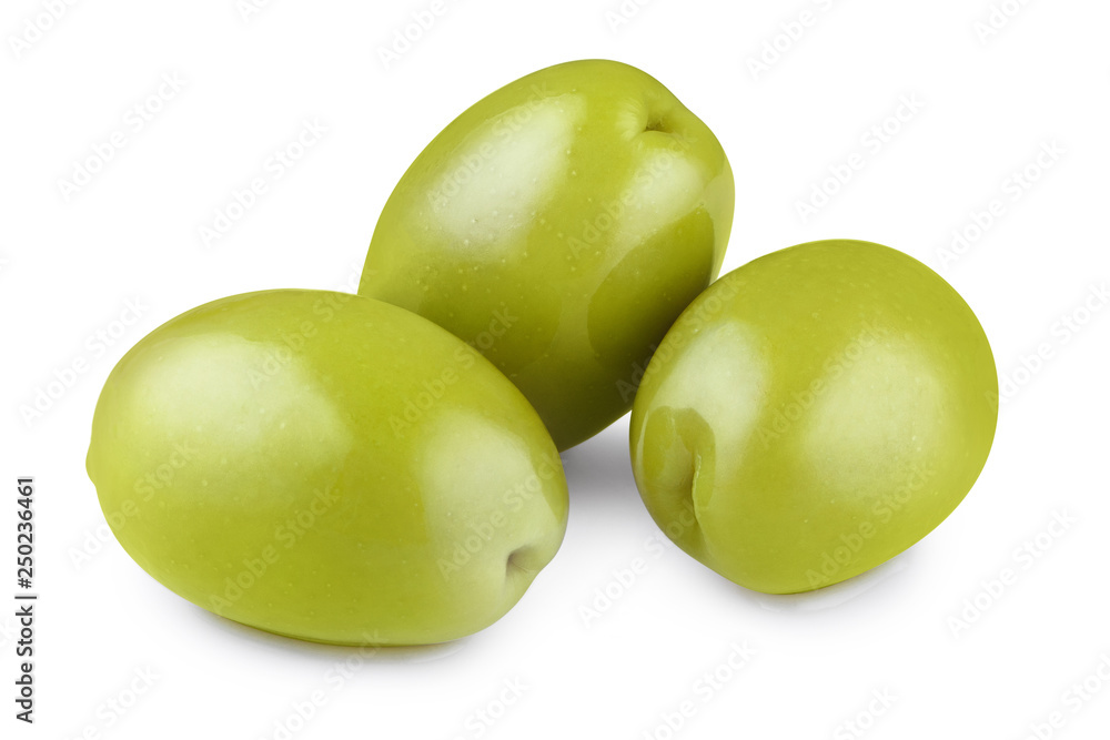 Delicious green olives, isolated on white background Delicious green olives, isolated on white background