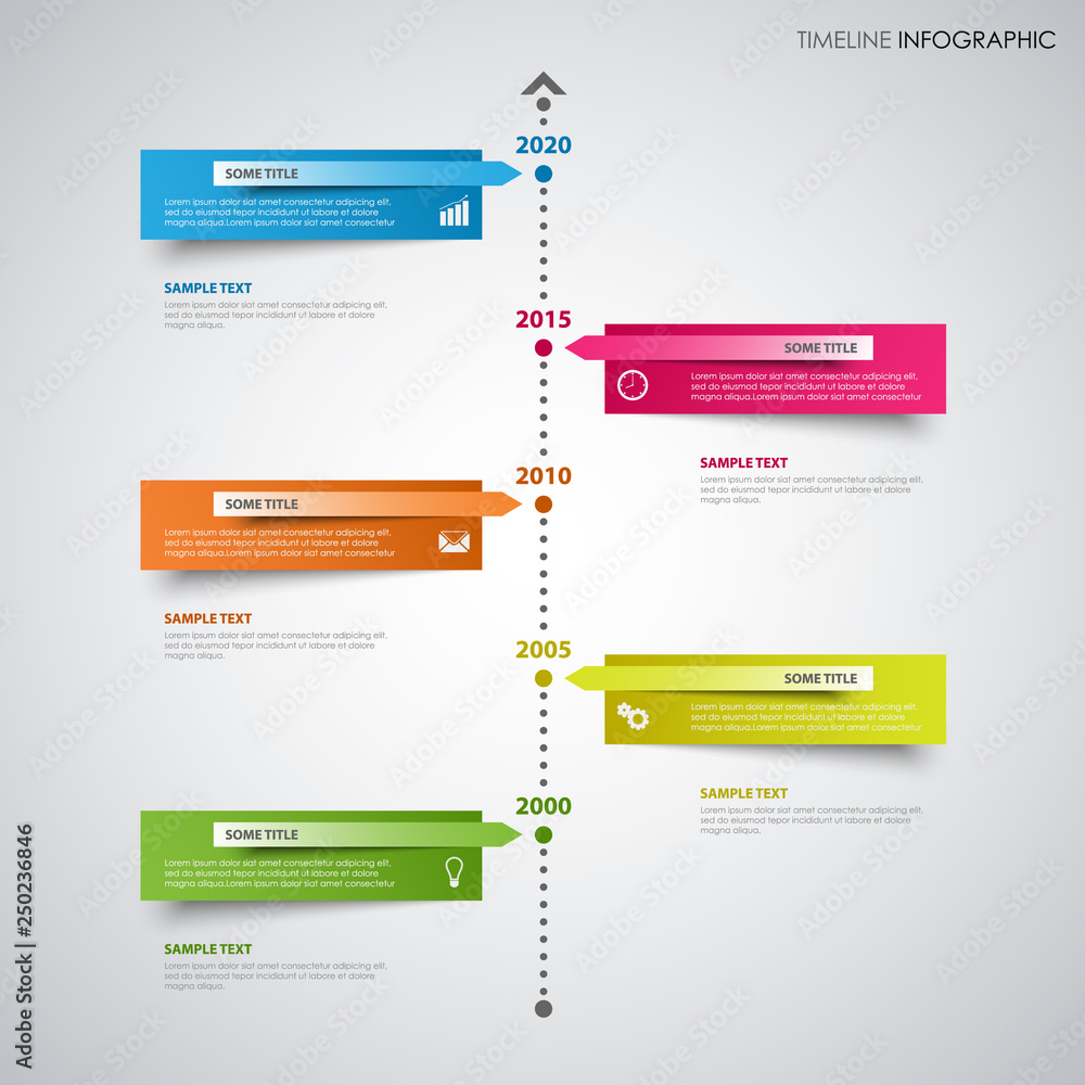 Time line info graphic with stuck colored design labels Time line info graphic with stuck colored design labels