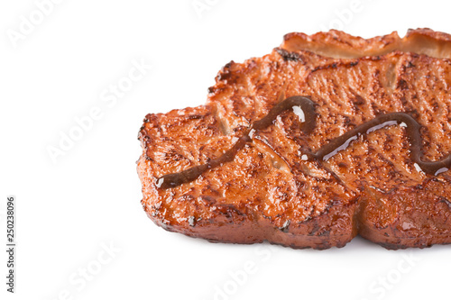 Beef steak on white background  close-up.
