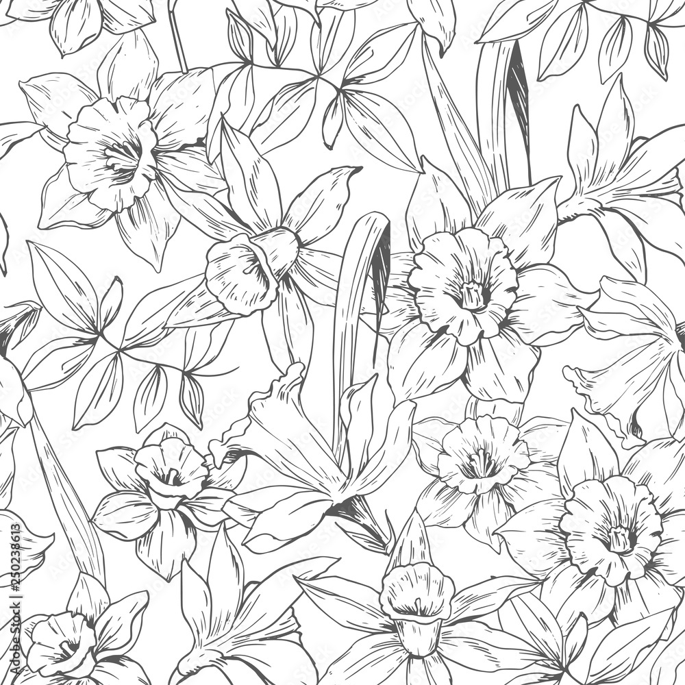 Seamless pattern with daffodils flowers. Vector Seamless pattern with daffodils flowers. Vector
