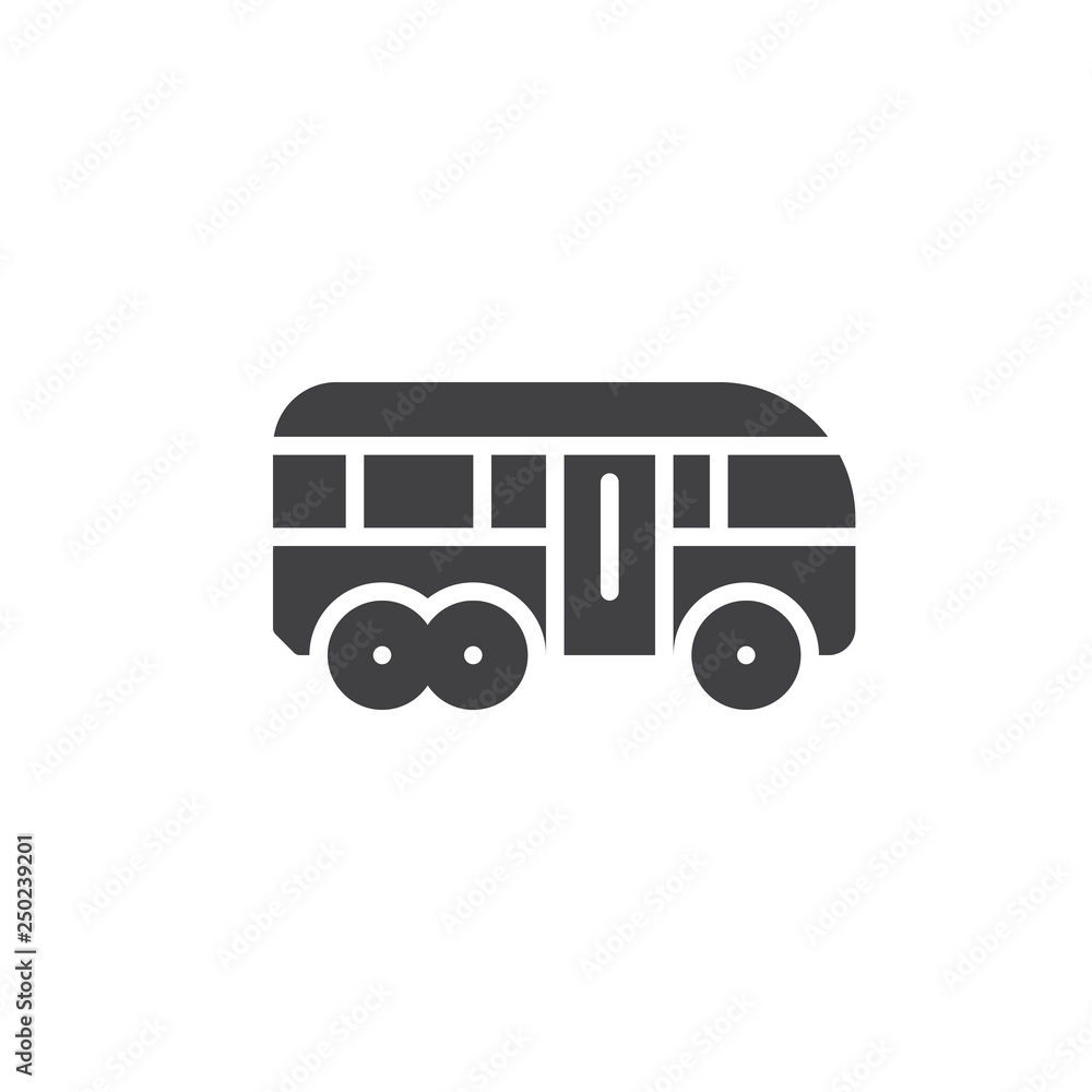 Bus side view vector icon. filled flat sign for mobile concept and web design. Tourist bus simple glyph icon. Symbol, logo illustration. Pixel perfect vector graphics