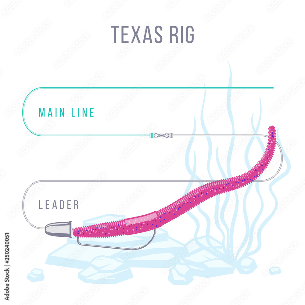Texas rigged soft plastic bait for bass Stock Vector