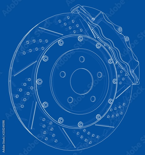 Brake disc outline. Vector rendering of 3d