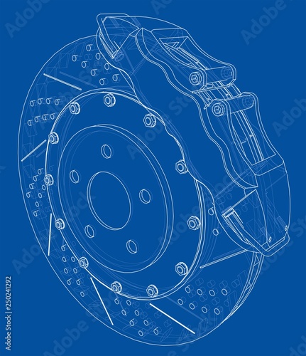 Brake disc outline. Vector rendering of 3d