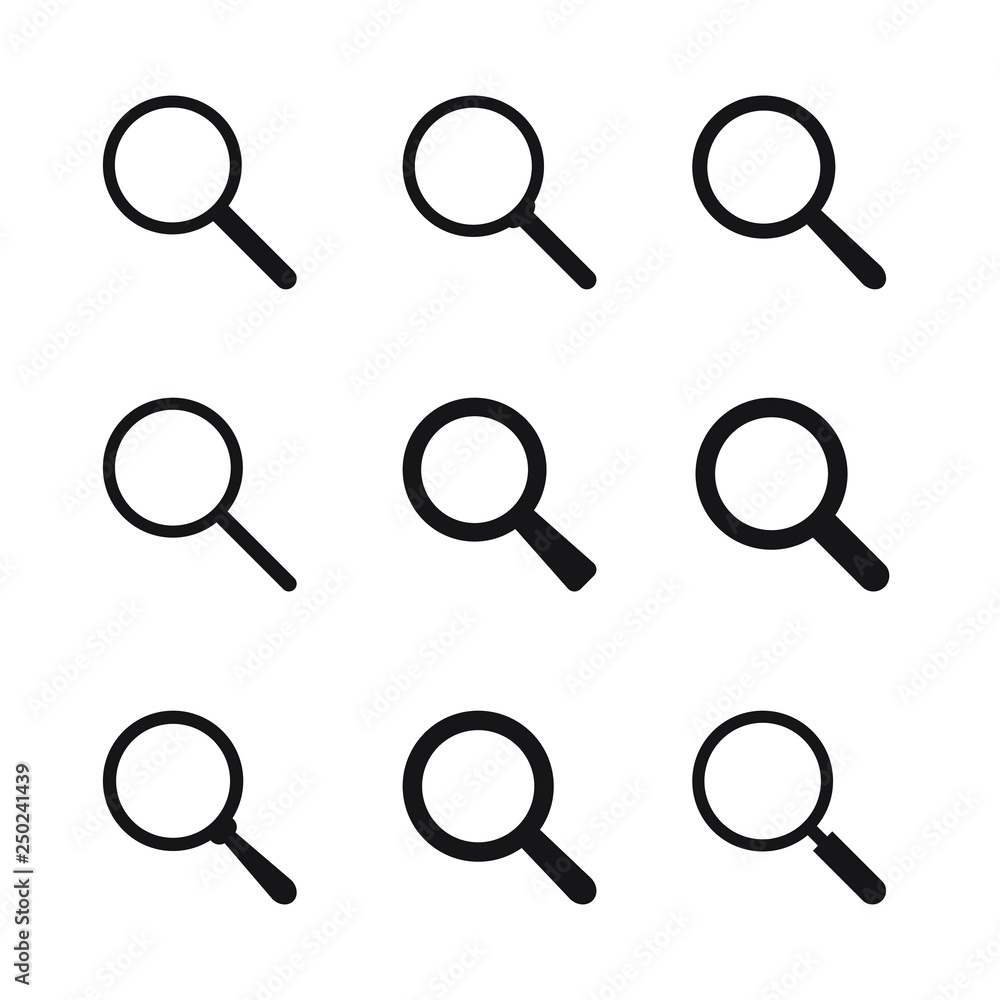 Search icon. Magnifying glass icon, vector magnifier or loupe sign. Search icon. Magnifying glass icon, vector magnifier or loupe sign.