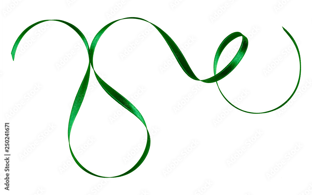 Shiny satin ribbon in green color isolated on white background .Ribbon image for decoration design. Shiny satin ribbon in green color isolated on white background .Ribbon image for decoration design.