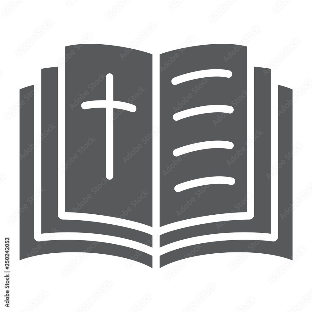 Holy bible glyph icon, religion and book, book with cross sign, vector graphics, a solid pattern on a white background. Holy bible glyph icon, religion and book, book with cross sign, vector graphics, a solid pattern on a white background.