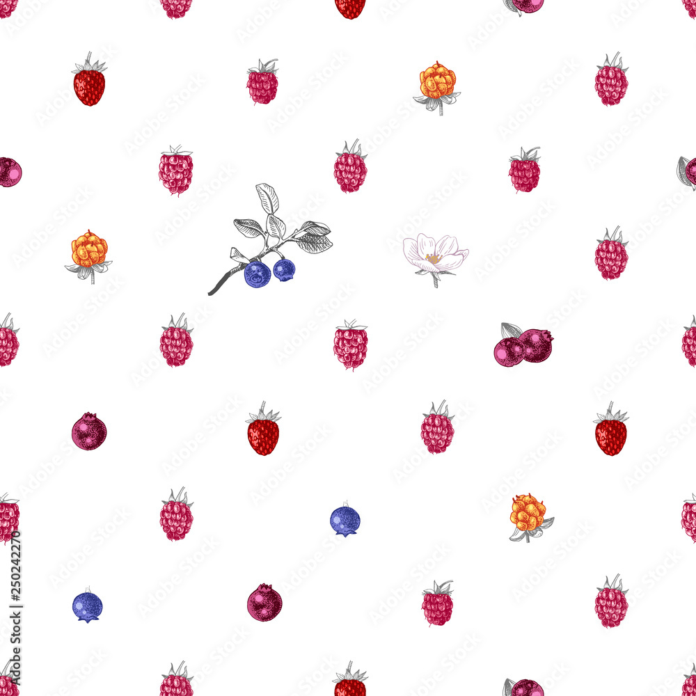 Seamless pattern with hand drawn wild berries Seamless pattern with hand drawn wild berries