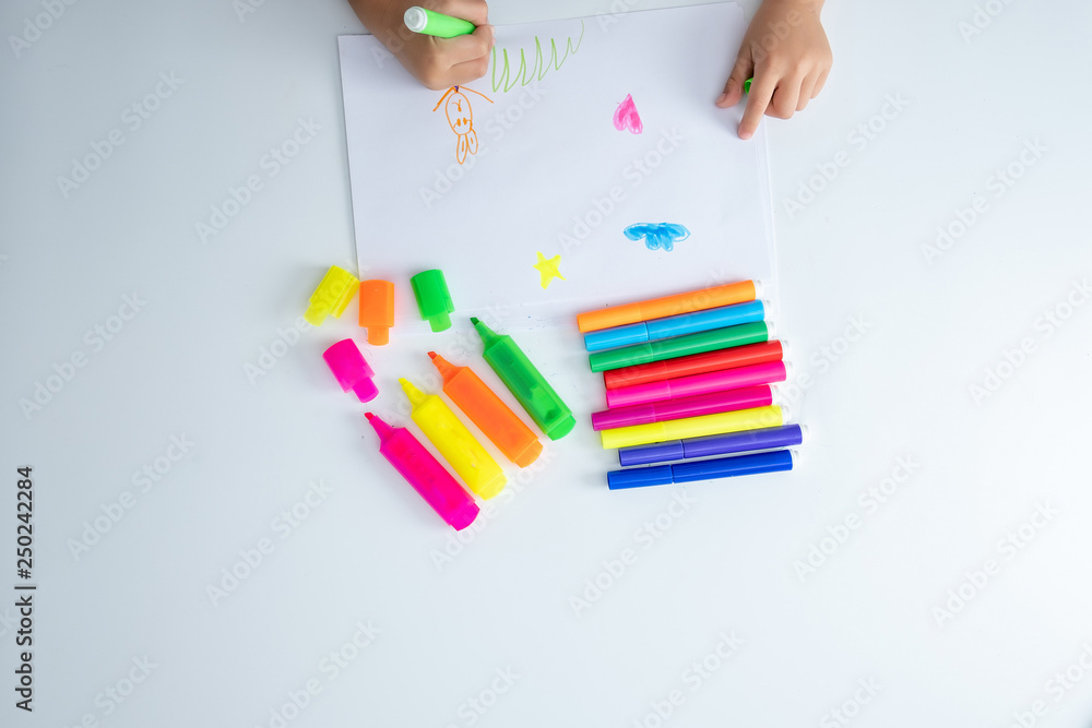 Kid is learning Back to School Concept with Stationery Supplies Design Copy Space Kid is learning Back to School Concept with Stationery Supplies Design Copy Space
