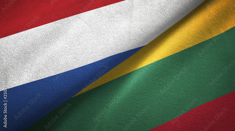 Netherlands and Lithuania two flags textile cloth, fabric texture Netherlands and Lithuania two flags textile cloth, fabric texture