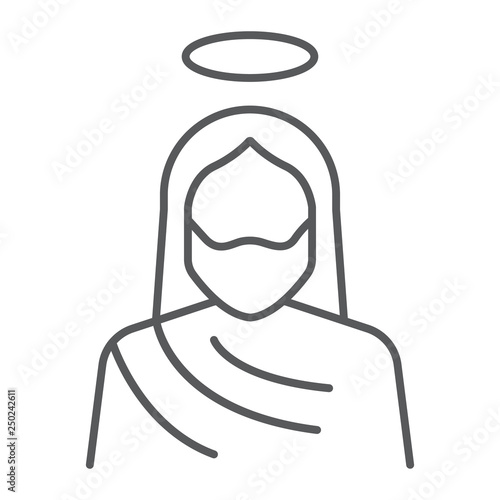 Jesus thin line icon, christianity and god, christ sign, vector graphics, a linear pattern on a white background.