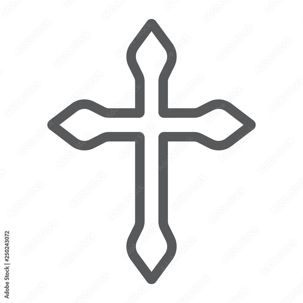 Religion cross line icon, christian and catholic, crucifix sign, vector graphics, a linear pattern on a white background.