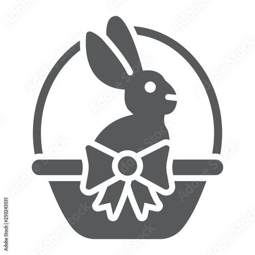 Easter bunny in basket glyph icon, easter and animal, rabbit sign, vector graphics, a solid pattern on a white background.
