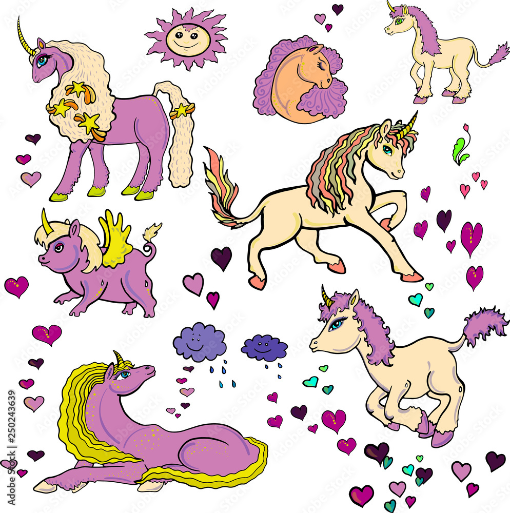 Obraz premium set of animals unicorn spring color