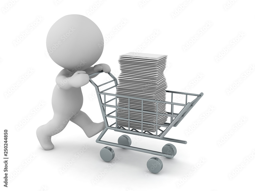 3D Character Shopping for Stacks of Paper 3D Character Shopping for Stacks of Paper