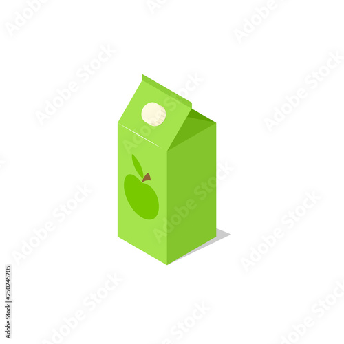 Apple juice carton box isometric icon. Clipart image isolated on white background