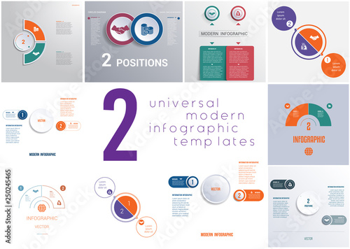 Set 10 universal templates elements for Infographics conceptual cyclic processes for 2 positions