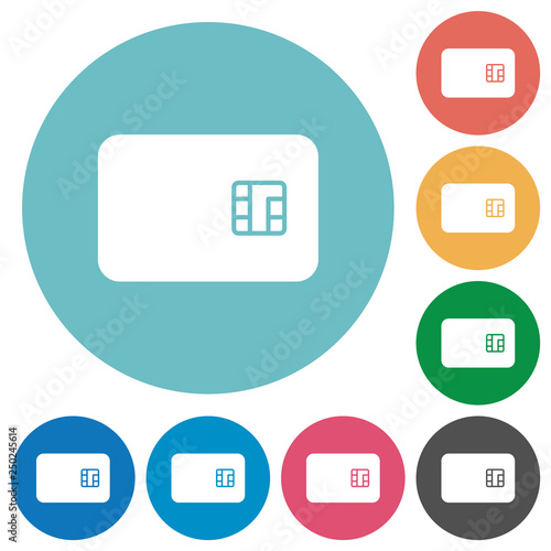 Chip card flat round icons