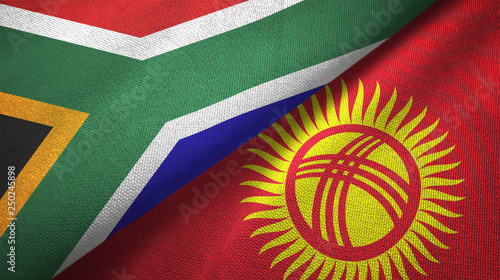 South Africa and Kyrgyzstan two flags textile cloth, fabric texture