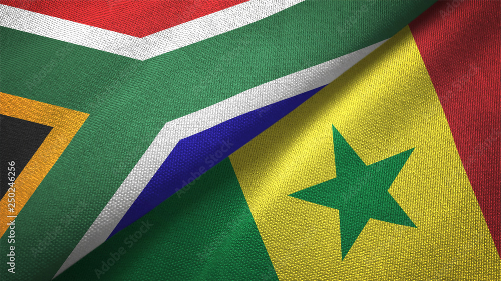 Fototapeta premium South Africa and Senegal two flags textile cloth, fabric texture