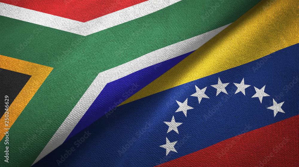 Fototapeta premium South Africa and Venezuela two flags textile cloth, fabric texture