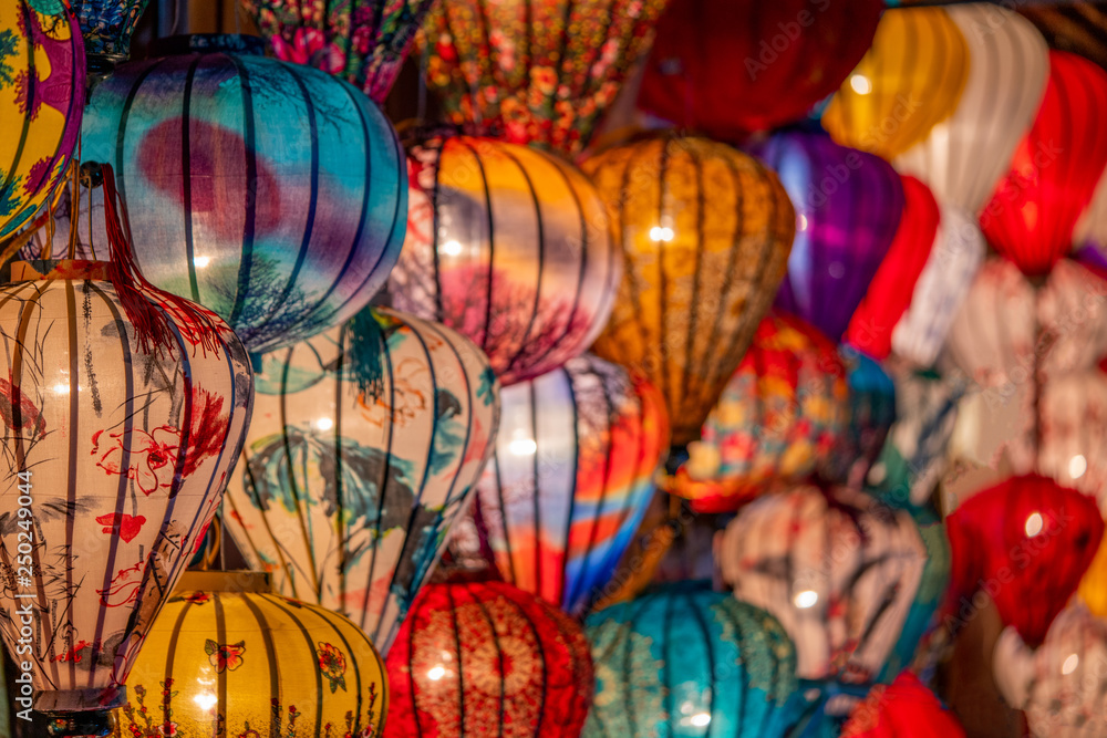 Traditional colorful Asian lanterns at night 
