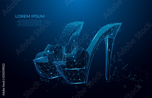 Woman shoes. Abstract polygonal female high heel shoe on dark blue background. Shopping concept. Women fashion accessory. Elegance, glamour, beauty symbol. Shopping concept. Vector 