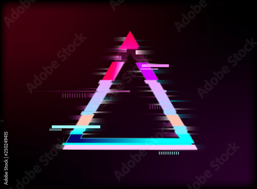 Triangle detail in Glitch effect. synthwave style. futuristic. Vhs. retro. Vaporwave.  Vector illustration design 