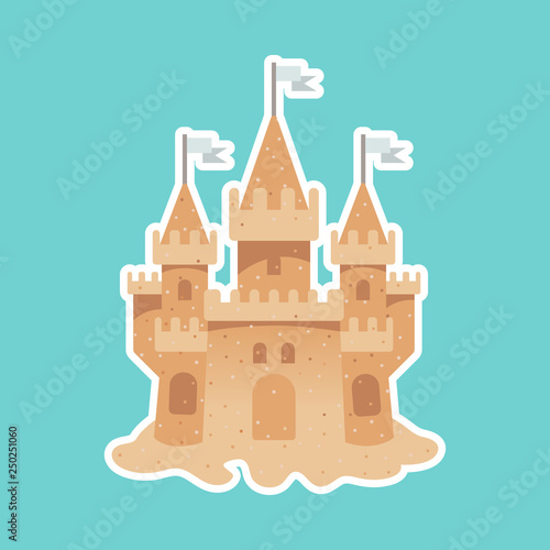 Sand castle on the summer beach. Vector illustration.