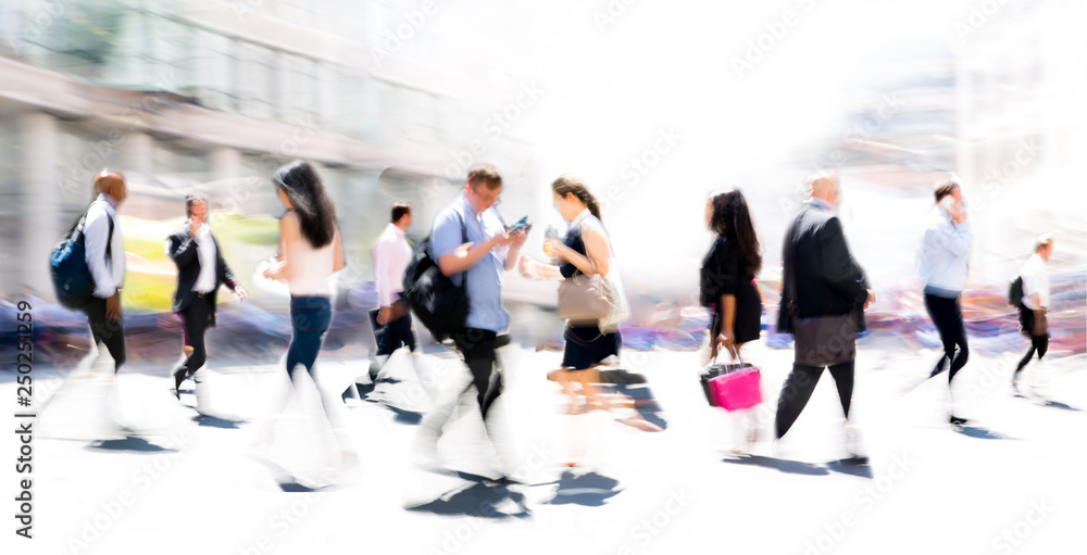 Obraz premium Beautiful background with lots of walking people. City of London modern business life concept. London, UK
