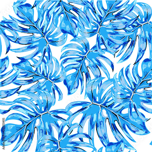 Seamless pattern of a tropical palm tree, jungle leaves. Vector floral pattern.