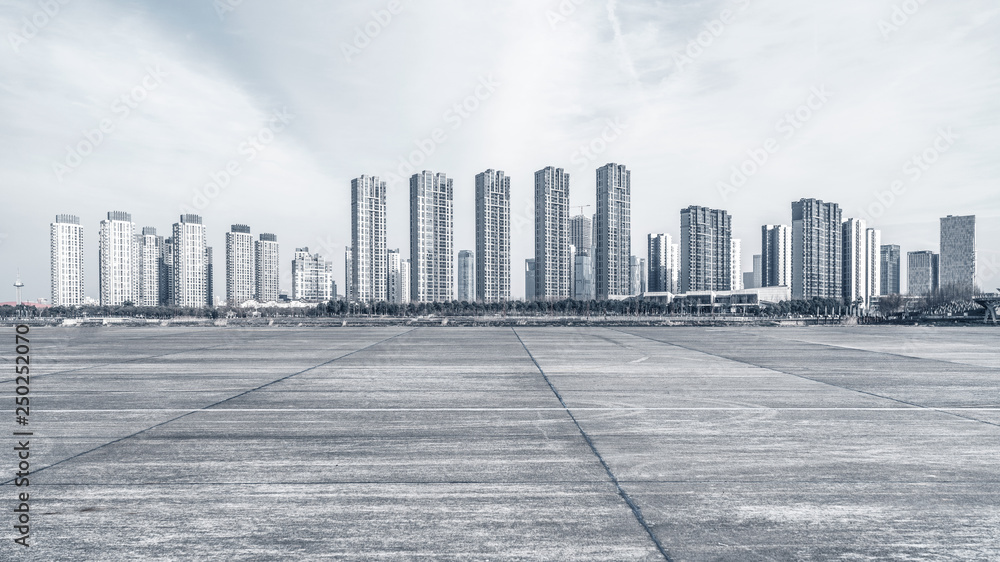 Empty road with future smart city background