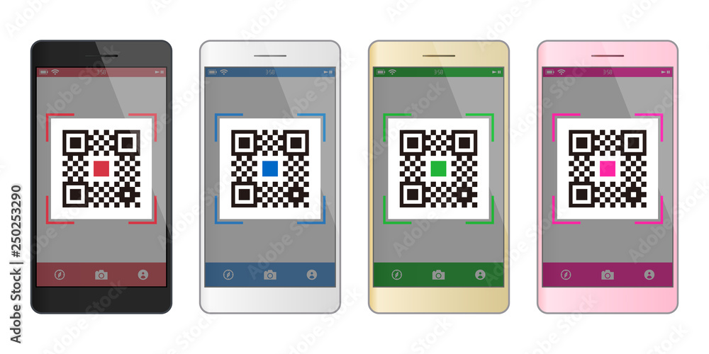 スマホ決済qrアプリのスマートフォンカラーバリエーションイメージイラスト素材 Vector De Stock Adobe Stock スマホ決済qrアプリのスマートフォンカラーバリエーションイメージイラスト素材 Vector De Stock Adobe Stock