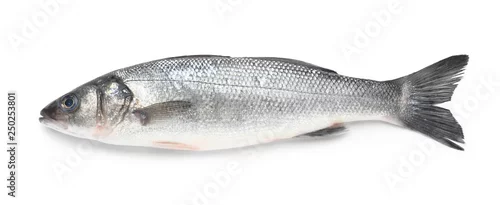 Panel kuchenny z motywem Tasty fresh seabass fish on white background