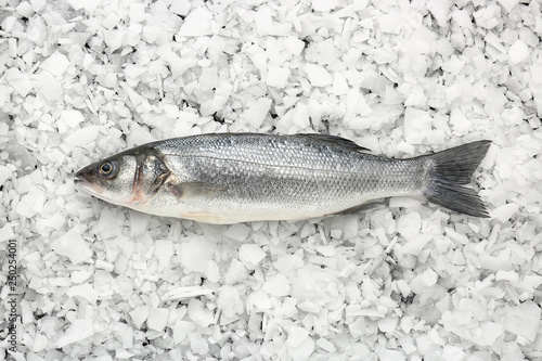 Tasty fresh seabass fish on salt