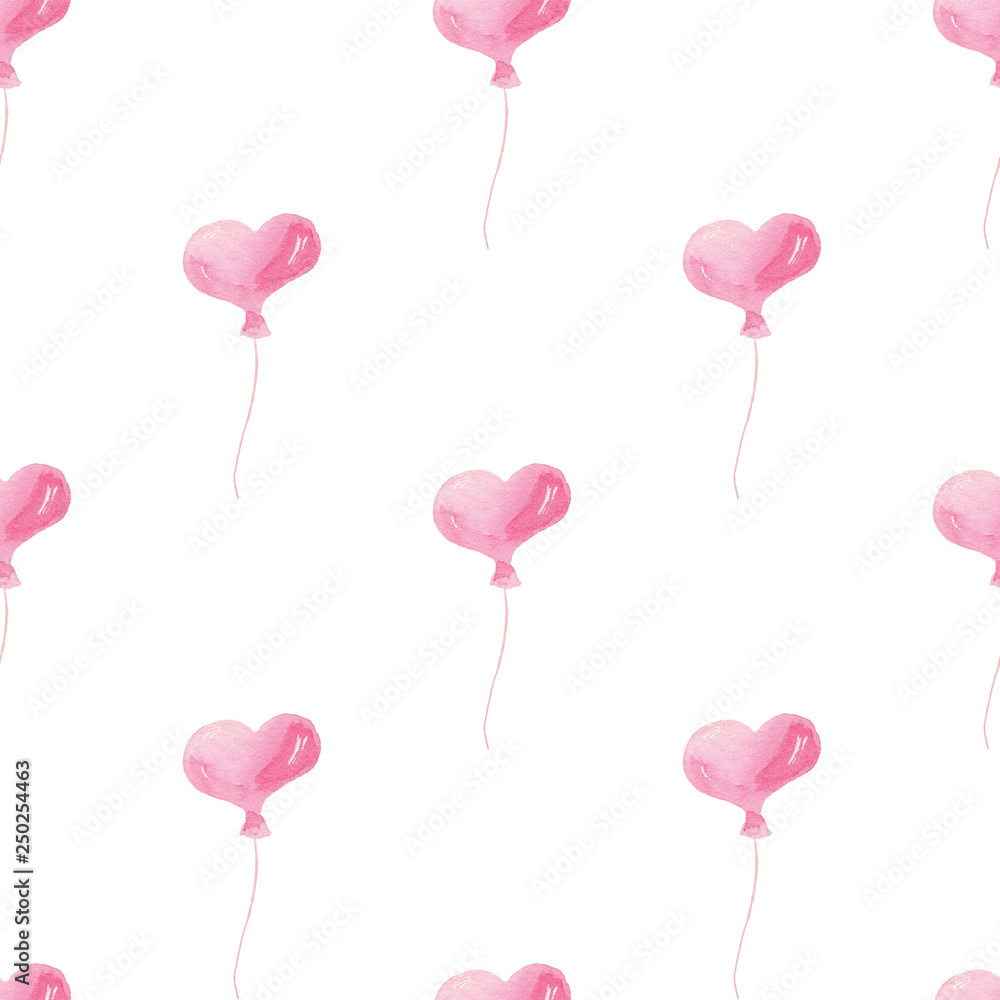 Watercolor seamless pattern with bright pink  balls