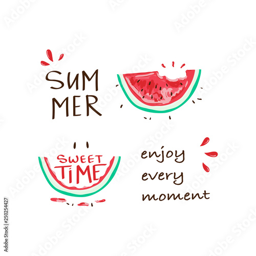 Tropical happy summer slogan with watermelon illustration
