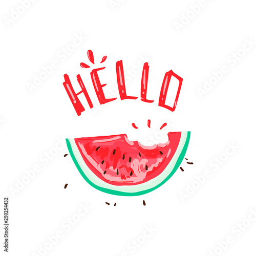 Hello tropical summer slogan with watermelon illustration
