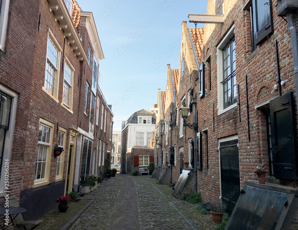 Urban old romantic tiny street brings back memories. The Netherlands.