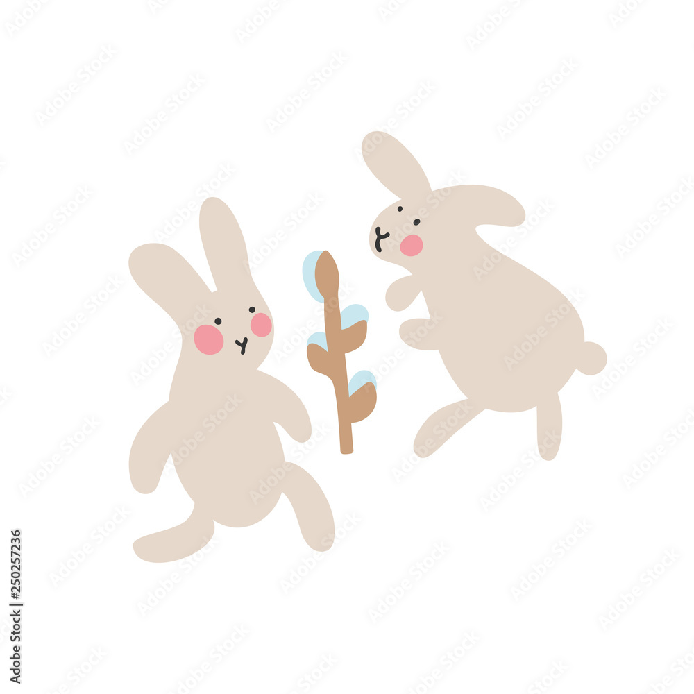 Adventures of Easter bunnies, who are looking for and hiding holiday eggs. Easter design elements in minimalistic vector style. Illustrations for kids. Adventures of Easter bunnies, who are looking for and hiding holiday eggs. Easter design elements in minimalistic vector style. Illustrations for kids.