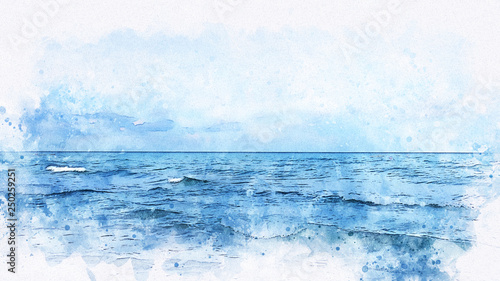 Abstract sea soft wave watercolor illustration painting backgroud. © Watercolor_Concept