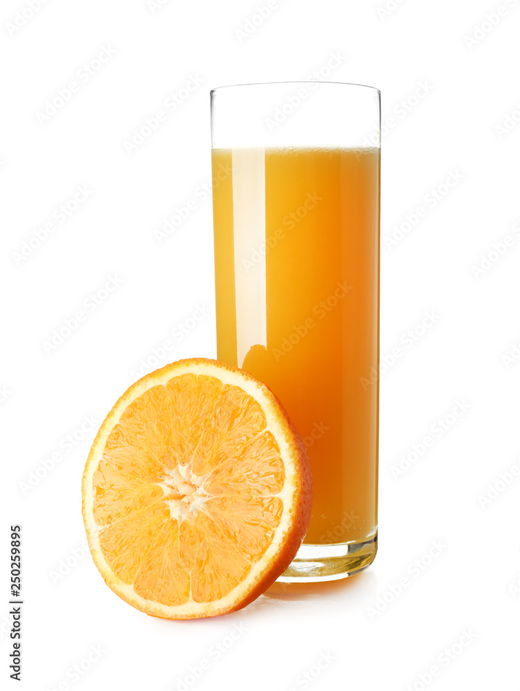 Glass of fresh orange juice on white background Glass of fresh orange juice on white background